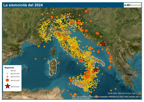 INGV, Nel 2024 quasi 17.000 eventi sismici in Italia